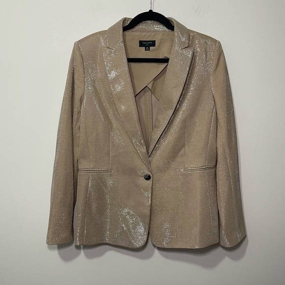 Tahari ASL Women’s Gold Blazer Size 14 Shiny Metallic Textured office blazer - Picture 2 of 15